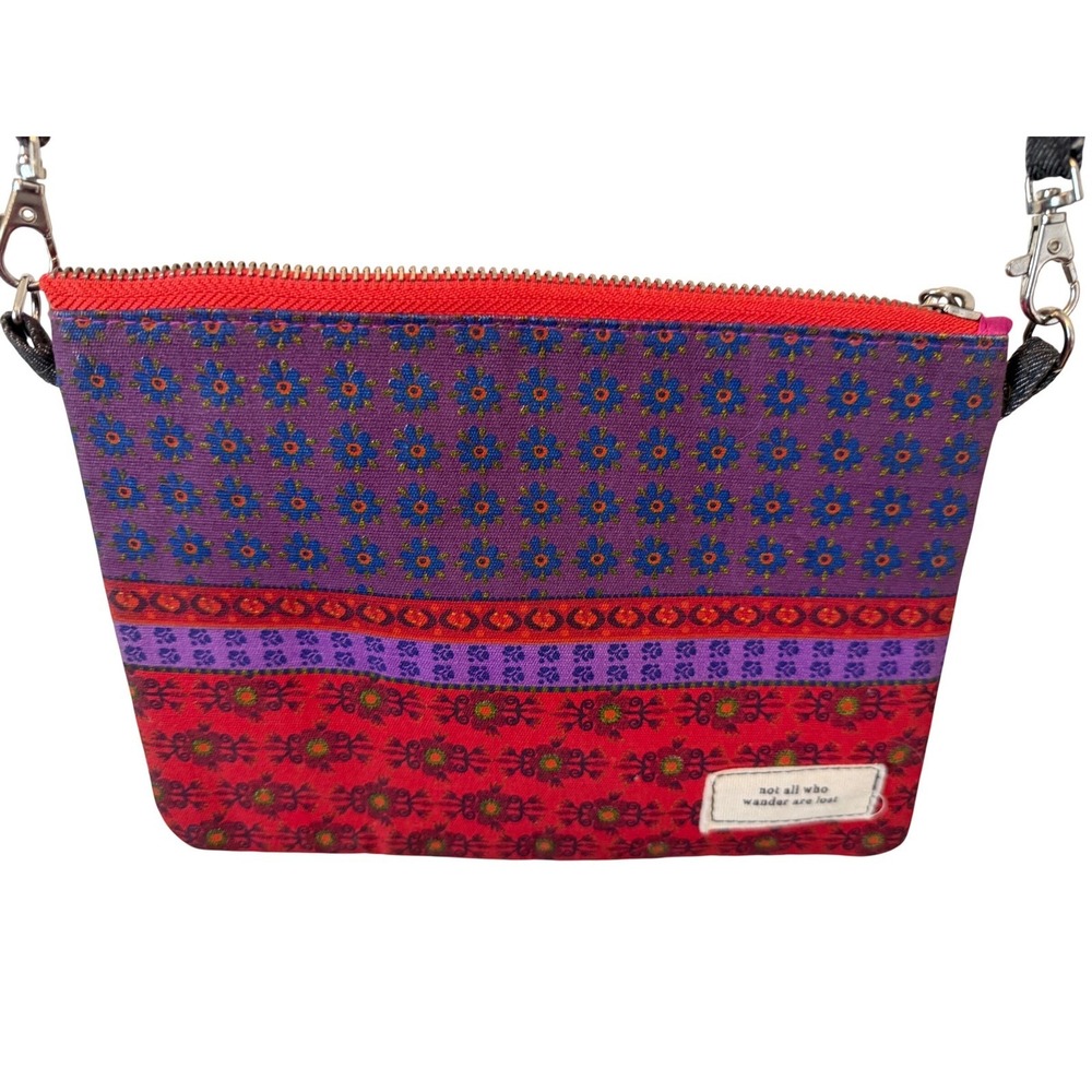 Boho Floral woven Crossbody Bag "Not All Who Wander Are Lost "Purple Red Small